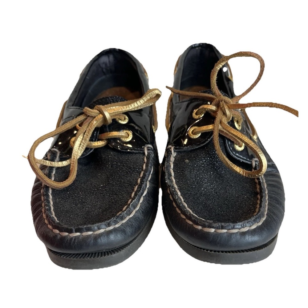 Sperry Top Sider Womens Black Sparkle Patent Leather Boat Shoes SZ  6 Preppy Y2K - Picture 2 of 8